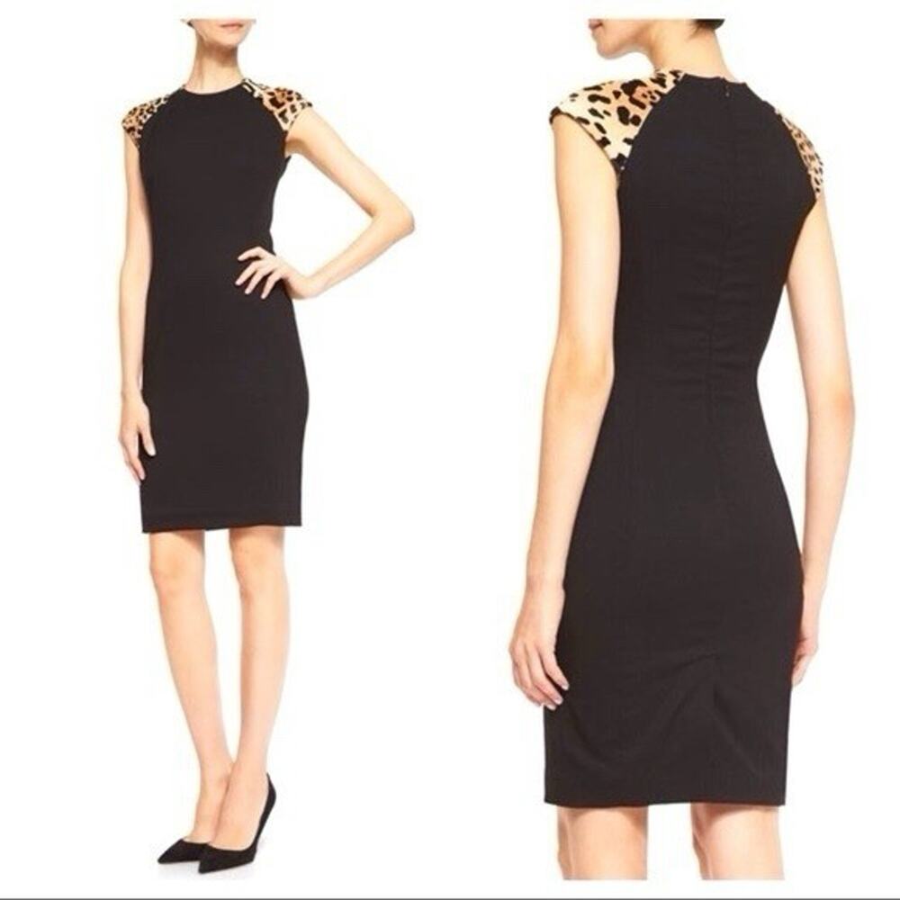 Ralph Lauren Black Label Farrah Sheath Calf hair Wool Leopard Print Shoulders 2